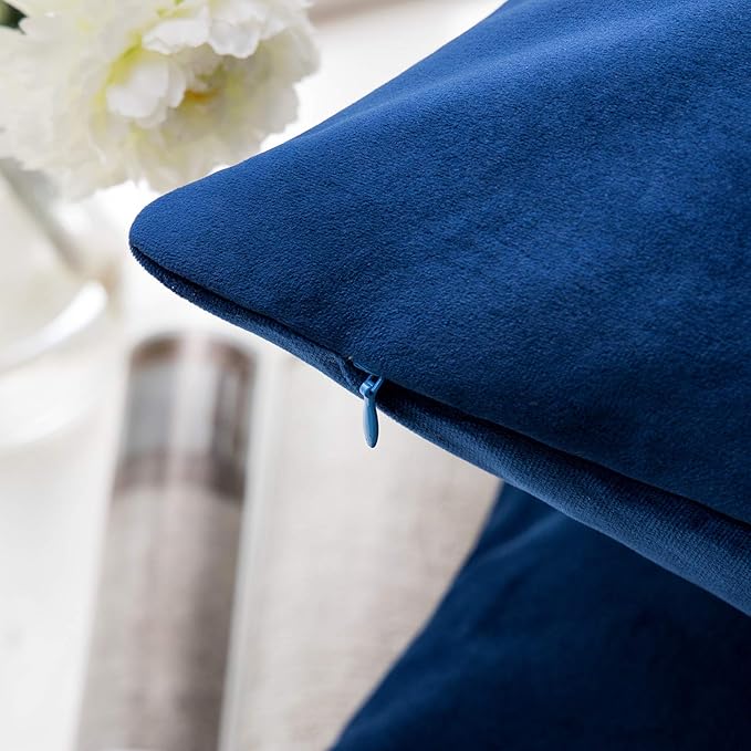 Phantoscope Pack of 2 Velvet Decorative Throw Pillow Covers Soft Solid Square Cushion Case for Couch Navy Blue 12 x 20 inches 30 x 50 cm