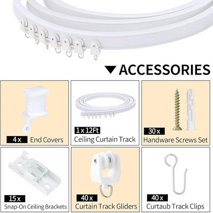 Flexible Bendable Ceiling Curtain Track, 5m (16.4ft), Ceiling Mount, for Curtain Track with Track Curtain System, RV Curtain Spacer, Curtain Ceiling Track, white