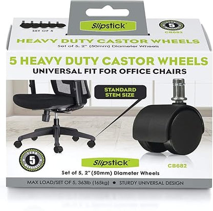Slipstick CB682 2 Inch Replacement Office Chair Wheels (Set of 5 Casters) Universal Standard Size Stem 716 Inch x 78 Inch - Black Plastic