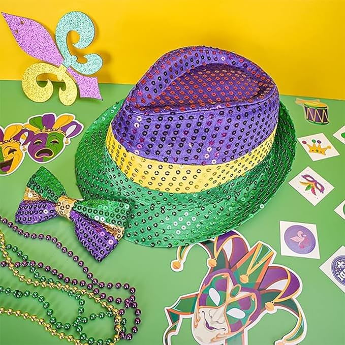Sequins Fedora Hat Mardi Gras Celebration Party Accessories Carnival Party Decor