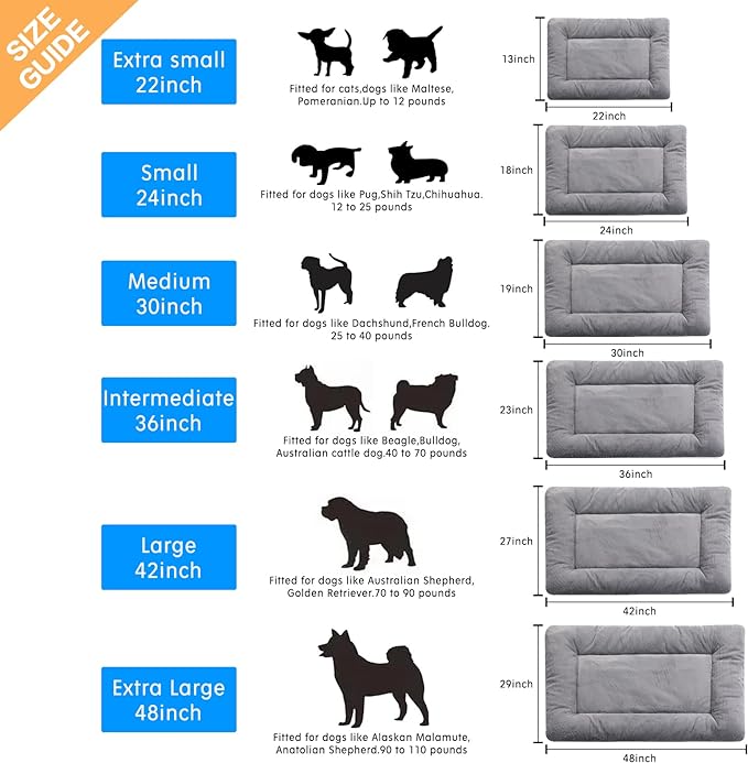 VERZEY Crate Pad for Large Dogs Fit Metal,Ultra Soft Bed Washable  Anti-Slip Kennel Pad for Dogs Cozy Sleeping Mat,Gray 42inch