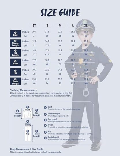 JOYIN Toy Halloween Toddler Police Costume, Police Officer Costume for Boys, Kids Cop Outfit for Halloween Pretend Roleplay ( Missing Holster-Badge-LDD ligth )