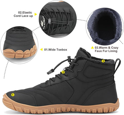Mens Womens Barefoot Snow Boots Winter Warm Shoes Fur Lined Wide Toe Box Zero Drop Ankle Sneakers