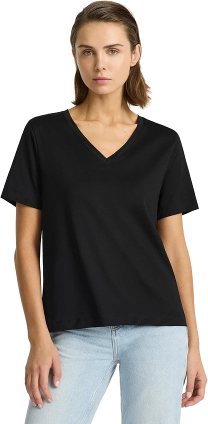 Presics Women’s Supima® Mercerised Cotton V-Neck T-Shirt – USA-Grown Cotton, Luxury Finish, Short Sleeve, Flattering Fit.