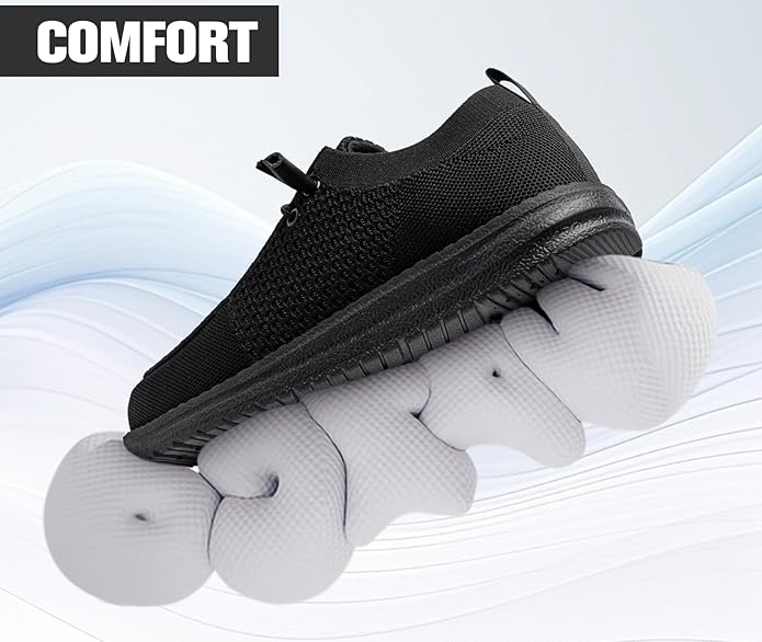 Lightweight, steel-toe slip-on shoes from LARNMERN, comfortable and protective for work or everyday wear.