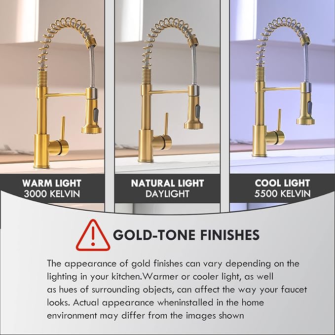 GIMILI Gold Kitchen Faucet with Sprayer,Modern Single Handle High-Arc Pull Out Kitchen Sink Faucet with Pull Down Sprayer