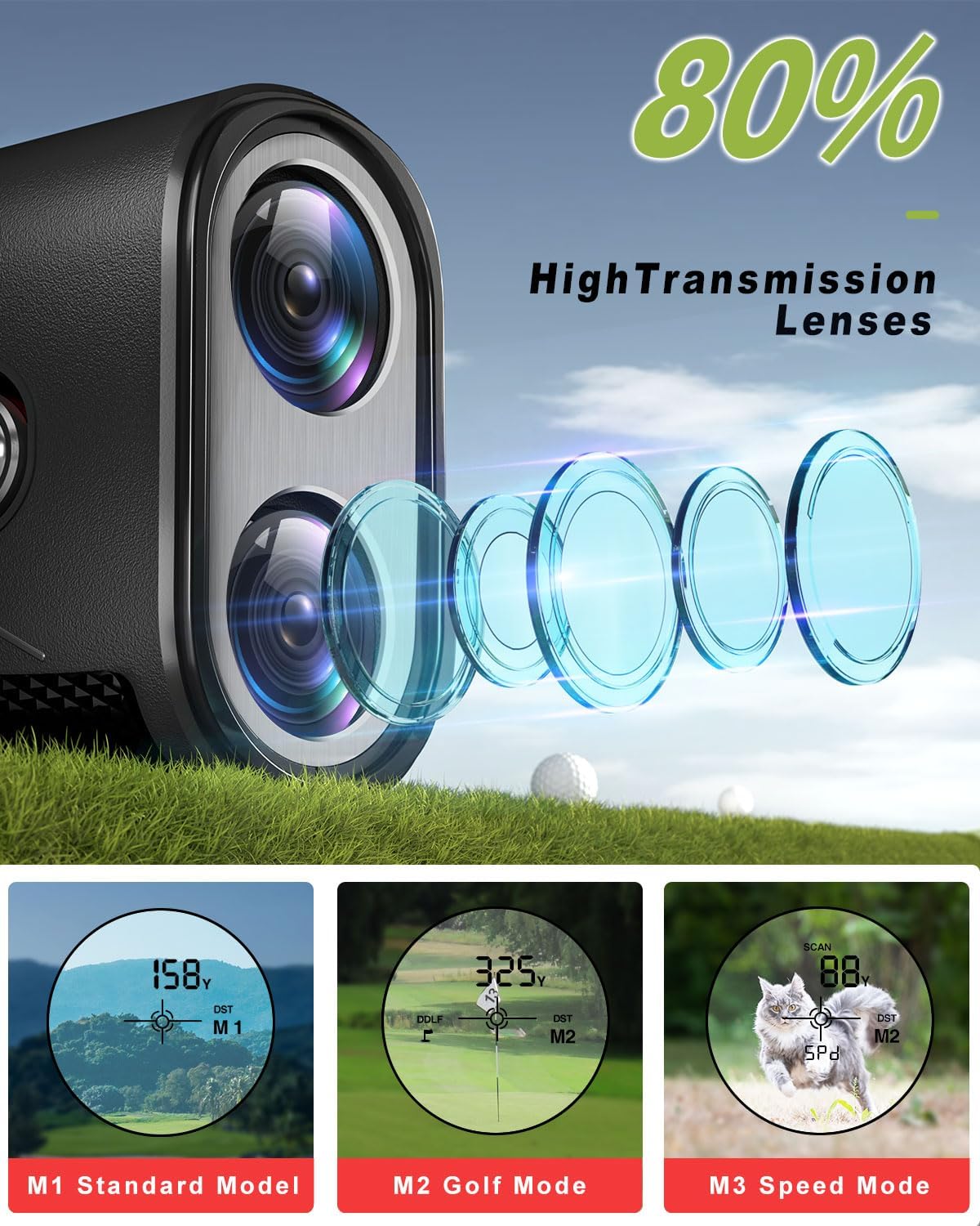 1200 Yards Range Finder Golf, 7X Magnification Golf Rangefinder with Slope, Laser Range Finder with Flag Lock, 0.5 Yard Accuracy, Ideal Golf Accessories for Golfers & Hunting