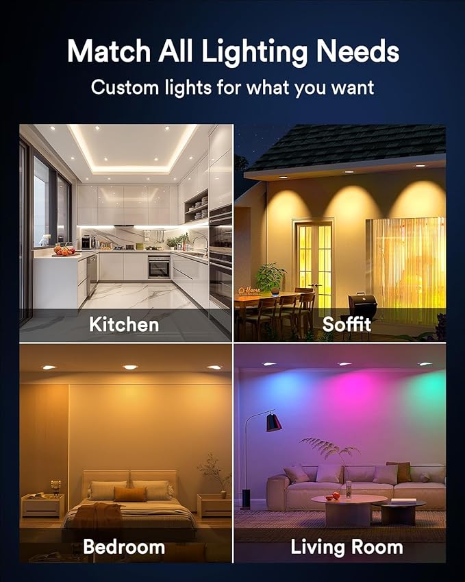 Lumary Smart LED Recessed Lighting 4 Inch, 35520 Wi-Fi Gimbal Recessed Lights, Color Changing Canless Downlight, Compatible with Alexa  Google, 9W 780lm CRI90 FCC 1 Pc