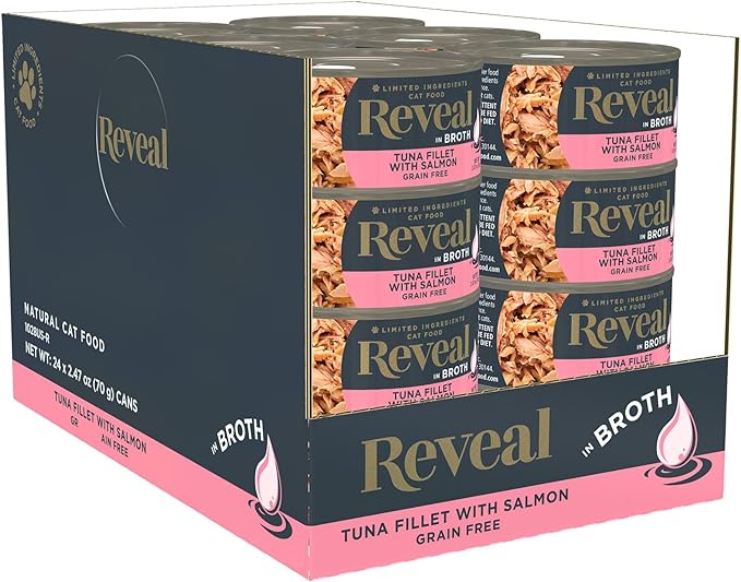 Reveal - Grain Free  Wet Canned Cat Food  2.47oz - 24 Pack - Premium Nutrition, 100 Natural, No Additives, and Limited Ingredients (Tuna with Salmon in Broth)