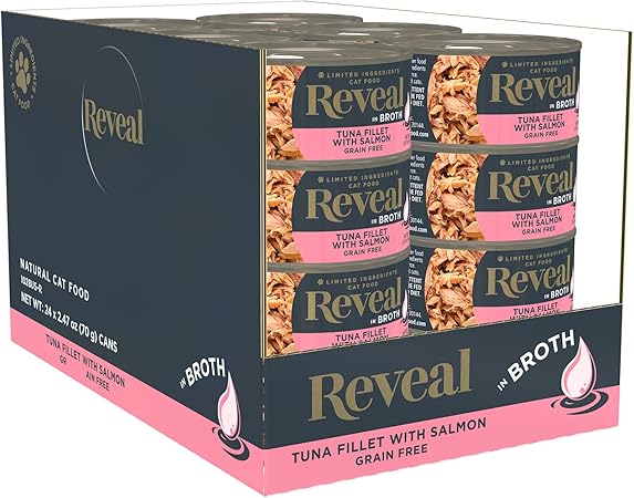 Reveal - Grain Free  Wet Canned Cat Food  2.47oz - 24 Pack - Premium Nutrition, 100 Natural, No Additives, and Limited Ingredients (Tuna with Salmon in Broth)