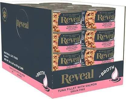 Reveal - Grain Free  Wet Canned Cat Food  2.47oz - 24 Pack - Premium Nutrition, 100 Natural, No Additives, and Limited Ingredients (Tuna with Salmon in Broth)