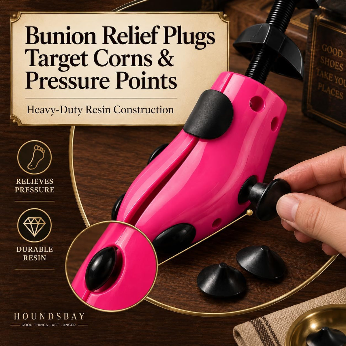 HOUNDSBAY Plastic & Wooden Shoe Stretchers - Adjustable Shoe Widener Expander for Men and Women (Does not include shoe horn)
