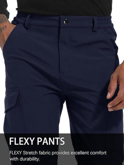 Men's Snow Ski Hiking Pants Winter Fleece Lined Softshell Outdoor Waterproof Insulated Cargo Work Pants