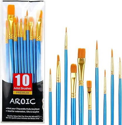 Acrylic Paint Brush Set, 1 Packs  10 pcs Watercolor Brushes Painting Brush Nylon Hair Brushes for All Purpose Oil Watercolor Painting Artist Professional Kits.