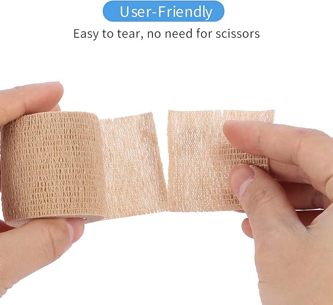 Self Adhesive Bandage Wrap – 6Pcs Medical Tape Vet Wrap Rolls – 5 Yards Non-Woven Cohesive Bandage – Highly Breathable First Aid Medical Tape – Ideal for Strains, Compression