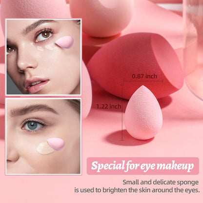 Makeup Sponge Set BS-MALL with Storage Case 7 Pcs for Liquid, Cream, and Powder,SAVE Foundation with 1 Mini Makeup Sponge For Travel Daily Use (A-Pink)