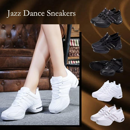 Prcfurdcge Women Dance Sneakers Jazz Shoes Lace-up Sneaker,Air Cushion Mesh Slip Jazz Dance Athletic Walking Shoes
