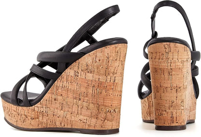 Coutgo Women Platform Wedge Sandals Cork Slingback Wedges Espadrilles Heels Summer Shoes.