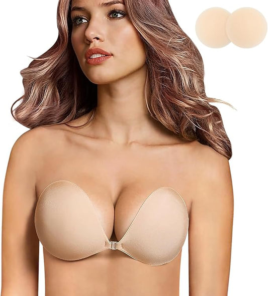 Queensecret Adhesive Bra, Push up Strapless Self-Adhesive Bra, Invisible Silicone Bra for Backless Dress (Size: B)