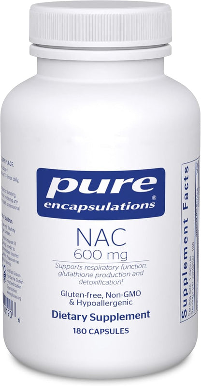 Pure Encapsulations NAC 600 mg - N-Acetyl Cysteine NAC Supplement for Lung Health  Immune Support, Liver Support  Antioxidants - with Freeform N-Acetyl-L-Cysteine - 180 Capsules