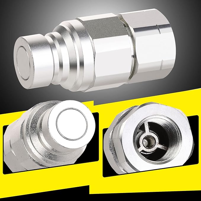 12AoAo NPT Skid Steer Hydraulic Couplers, Bobcat Flat Face Quick Connect Fittings with 2PCS Dust Covers