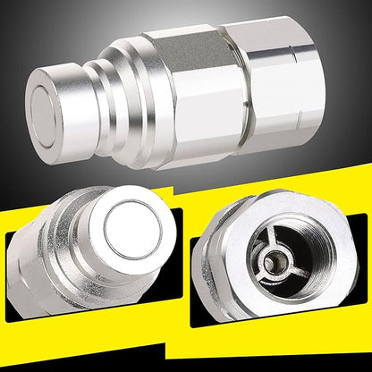 12AoAo NPT Skid Steer Hydraulic Couplers, Bobcat Flat Face Quick Connect Fittings with 2PCS Dust Covers