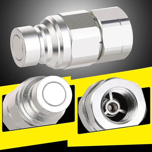 12AoAo NPT Skid Steer Hydraulic Couplers, Bobcat Flat Face Quick Connect Fittings with 2PCS Dust Covers