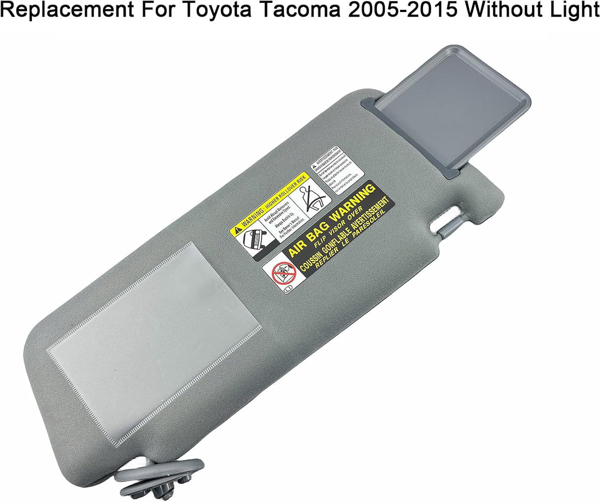 Pair Sun Visor with Clips Compatible with 2005-2015 Toyota Tacoma, Driver & Passenger Side Sunvisor Replacement (Gray Color) Slide Extension & Mirror, Non-Illuminated, Replaces 74320-04181-B1