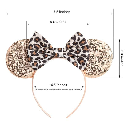 CHuangQi Mouse Ears Headband with Shiny Bow, Double-sided Sequins Glitter Hair Band, for Birthday Party Celebration  Event (XC11)