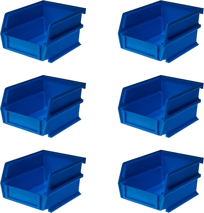 Triton Products LocBin (3-210B-6) 5-3/8 In. L x 4-1/8 In. W x 3 In. H Blue Stacking, Hanging, Interlocking Polypropylene Bins, 6 CT