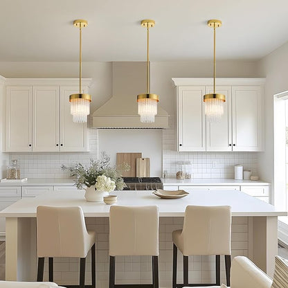7-inch pendant lamp, modern crystal pendant lamp, E26, 1 kitchen island pendant lamp, golden pendant lighting for hallway and dining room (gold, 1 unit)