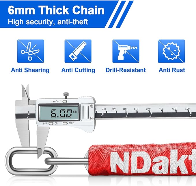NDakter Bike Chain Lock, 5 Digit Combination Heavy Duty Anti Theft Bicycle Chain Lock,2.623.24.2756Ft Long Security Resettable Bike Locks for Bike, Bicycle, Scooter, Door, Gate, Fence-46mm Thick