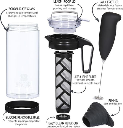 Cold Brew Coffee Maker, Cold Brew Coffee Pitcher, Cold Brew Pitcher for Fridge, 44oz Cold Brew Carafe, Glass Tea Kettle, Brewer Decanter for Brewing Iced Coffee  Tea, Cold Brew Set