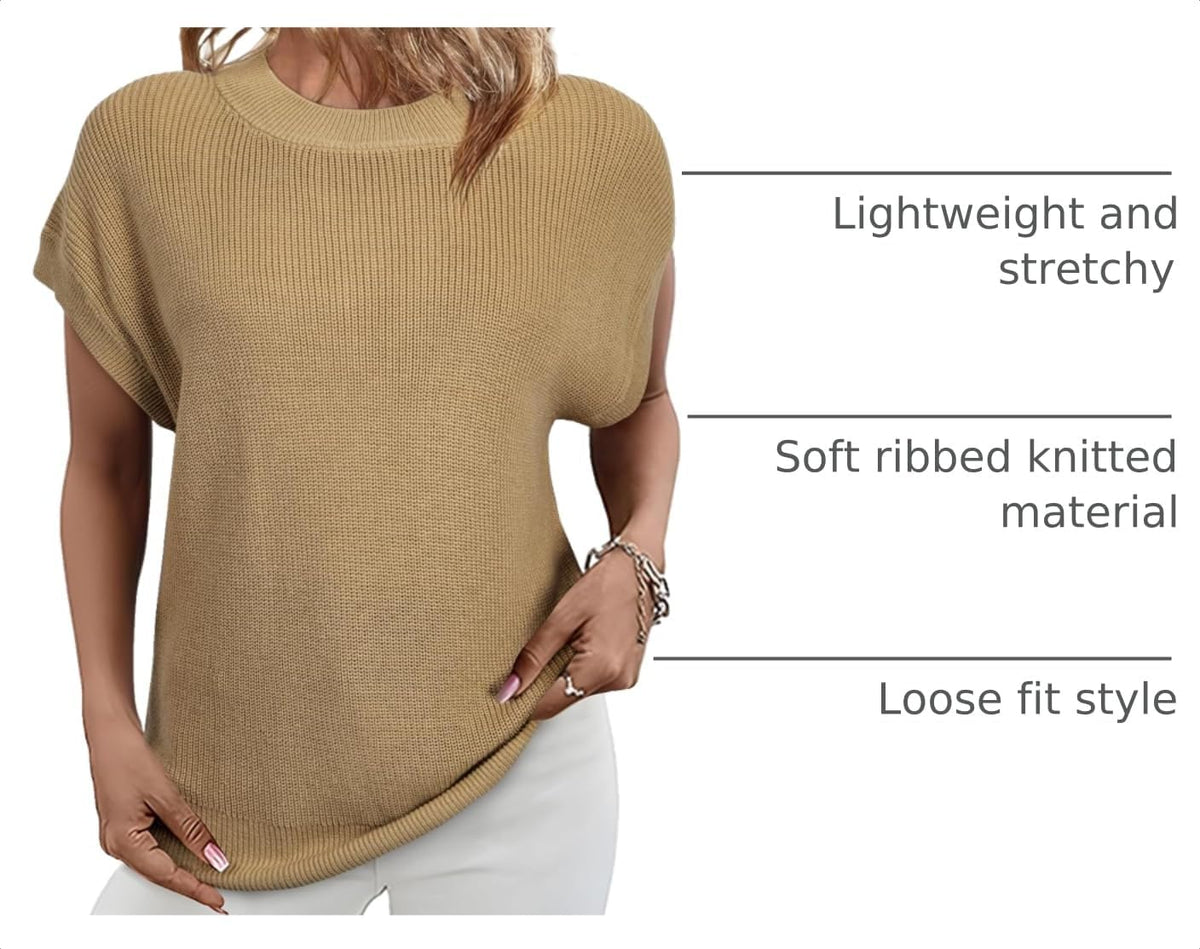 Womens Sweaters Crewneck Short Sleeve Shirts Casual Ribbed Knit Pullover Sweater Loose Tops for Women 2025