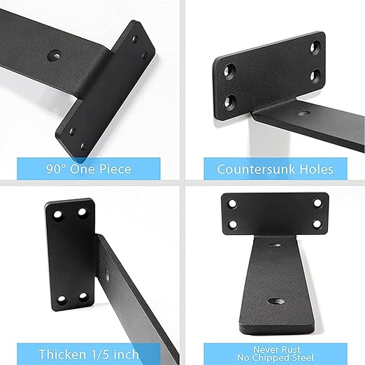 6Pcs Floating Shelf Bracket, 12 Inch 90° Bending Wall Shelf Bracket for Kitchen Study, High Load Bearing Capacity 1/5 Inch Thick Heavy Duty Industrial Shelf Bracket