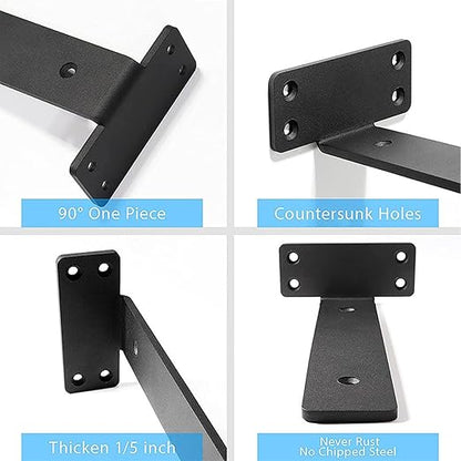 6Pcs Floating Shelf Bracket, 12 Inch 90° Bending Wall Shelf Bracket for Kitchen Study, High Load Bearing Capacity 1/5 Inch Thick Heavy Duty Industrial Shelf Bracket