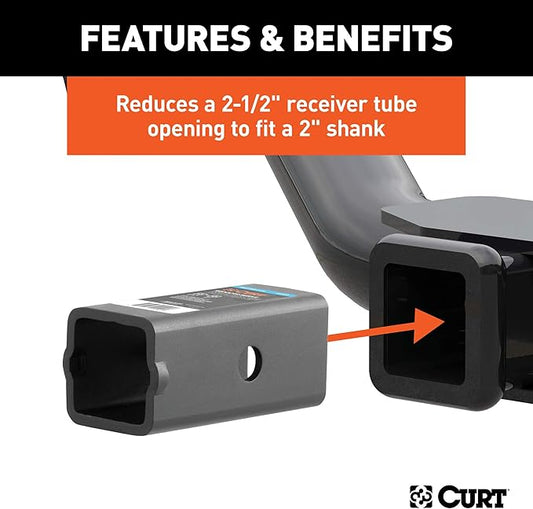 CURT 45405 Trailer Hitch Receiver Adapter Reducer Sleeve, 2-12 to 2-Inch, Carbide Black Powder Coat