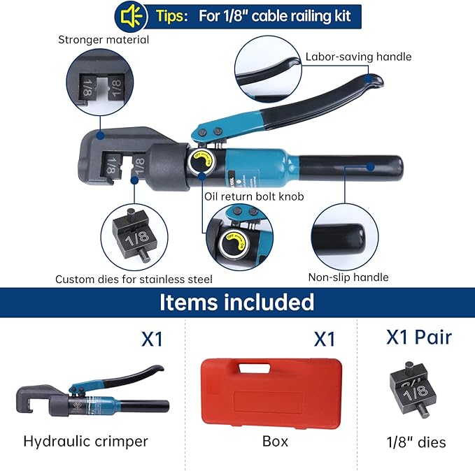 Muzata Custom Cable Railing Crimping Tool Hydraulic Crimper Hydraulic Crimping Tool for 18" Stainless Steel Cable Railing Kit Wire Rope Swaging Kit CR09