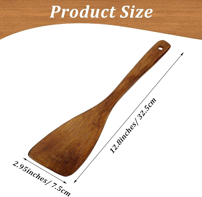 1 PCS Flat Wooden Spatula Wooden Turner Spatula Kohl Wood Spatulas Wood Wok Spatulas Flat Spoons for Cooking Premium Non Stick Cooking Utensil Angled for Gifting