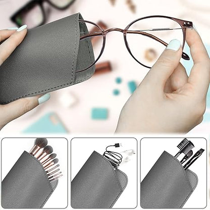 6Pcs Soft Eyeglass Cases for Women Men, Portable Leather Eyeglass Case Sunglass Case, Anti Scratch Glasses Pouch Reading Glasses Case Glass Bag for Storing Glasses Cashes Coins Headphones Keys