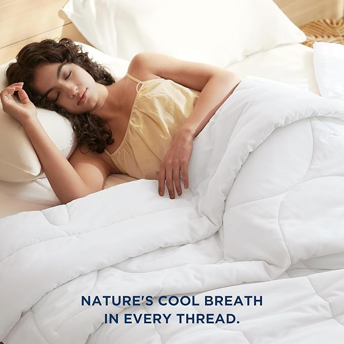 Bedsure Cooling Comforter Queen Size - Rayon Derived from Bamboo Blend  Breathable Lyocell Grey Comforter, Natural Cool Duvet for Hot Sleeper, Ultra-Soft and Moisture-Wicking, White, 88x88 Inches