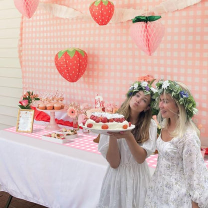 5 Pack Pink Gingham Table Runner, Pink and White Checkered Tablecloths 14 x 108 Inches Rectangular Waterproof Picnic Table Runner for Birthday Party Holiday Outdoor Supplies