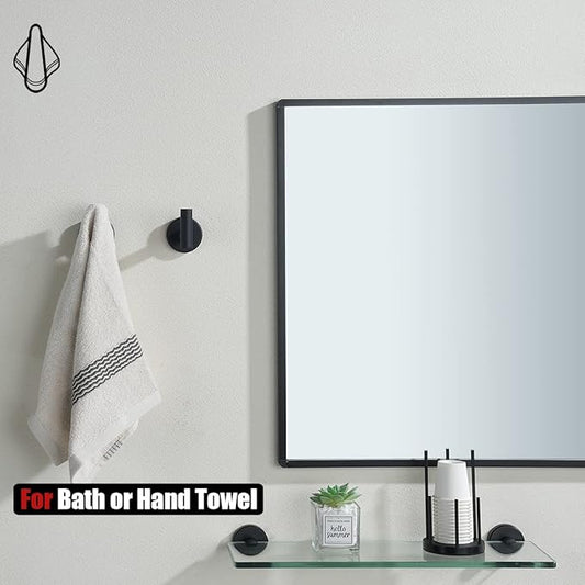 JQK Black Bathroom Towel Hook, Coat Robe Clothes Hook for Bathroom Kitchen Garage Wall Mounted (2 Pack), 304 Stainless Steel Matte Black, TH100-PB-P2
