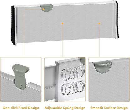 Drawer Dividers Organizer 5 Pack, Adjustable Separators 4" High Expandable from 11-17" for Bedroom, Bathroom, Closet,Clothing, Office, Kitchen Storage, Strong Secure Hold, Foam Ends, Locks in Place