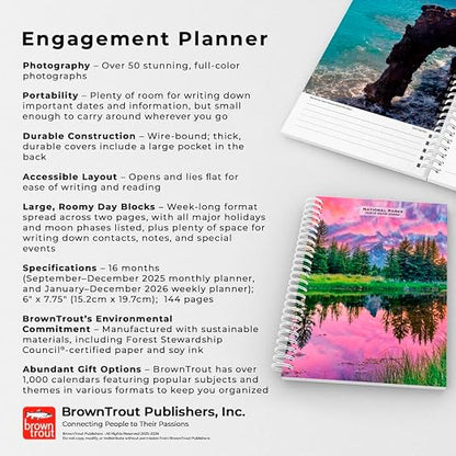 National Parks | 2026 6 x 7.75 Inch Spiral-Bound Wire-O Weekly Engagement Planner Calendar | New Full-Color Image Every Week | BrownTrout | Scenic Yosemite Yellowstone