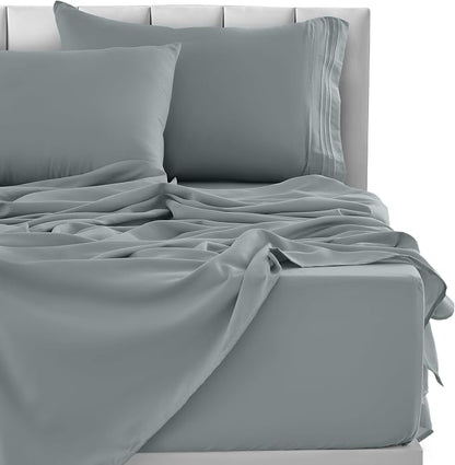 LUX Décor Twin XL Sheet Set - 3 Piece Ultra-Soft Microfiber Bed Sheets with Flat Sheet, 16 Inches Deep Pocket Fitted Sheet & Pillowcase, Cooling & Breathable, Hotel Luxury, Oeko-TEX - Grey