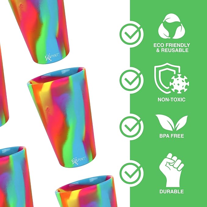 Silipint 2-Pack, Hippie Hops - Silicone Cup Drinkware, BPA-Free, Unbreakable, Microwave Safe, Shatter-Proof - for Any Drink Use, Traveling, Camping, Hiking, Hanging Out, Small or Large Parties