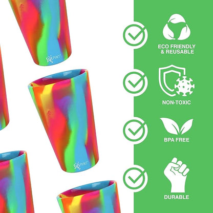 Silipint 2-Pack, Hippie Hops - Silicone Cup Drinkware, BPA-Free, Unbreakable, Microwave Safe, Shatter-Proof - for Any Drink Use, Traveling, Camping, Hiking, Hanging Out, Small or Large Parties