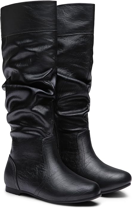 Jeossy Women's 9601 Knee High Boots Tall Slouch Boots with Inside Zipper
