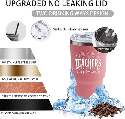 Teachers Plant Seeds That Grow Forever Tumbler 30 oz Tumbler Pink Tumblers with Lid and Straw Insulated Tumblers Stainless Steel Tumbler
